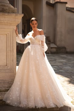 Ball Gown Wedding Dress Liasa, Short Sleeves Wedding Dress , Cathedral Wedding  Dress, Lace Wedding Dress, Tulle Wedding Dress 