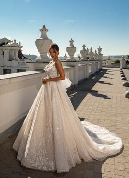 PLUNGE BELTED SCOOP BACK BALLGOWN WEDDING GOWN