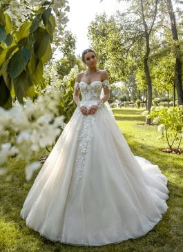 Rhinestone Wedding Dress Off The Shoulder Ball Gown With Train