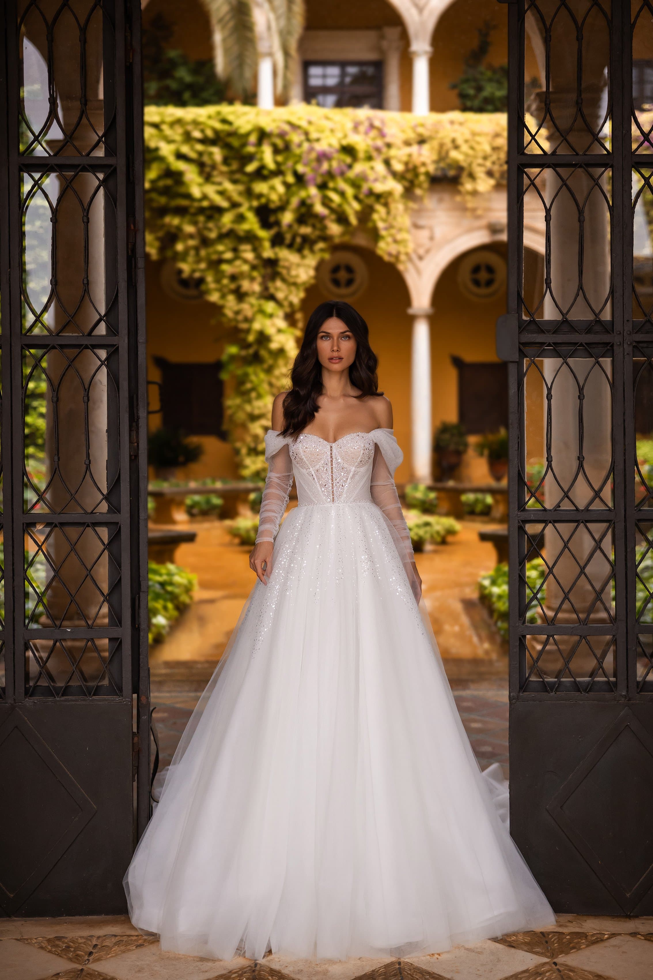 Peony Floral Wedding Dress with Cape Sleeves